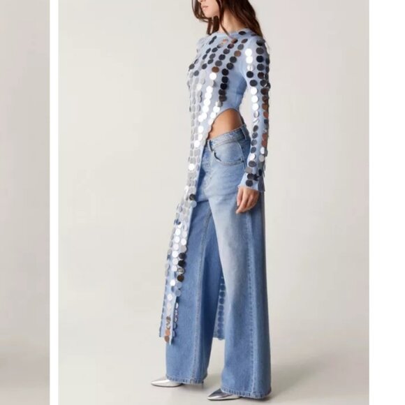 Nasty Gal Disc Sequin Split Sheer Knit Maxi Top Size L NWT - Picture 3 of 11